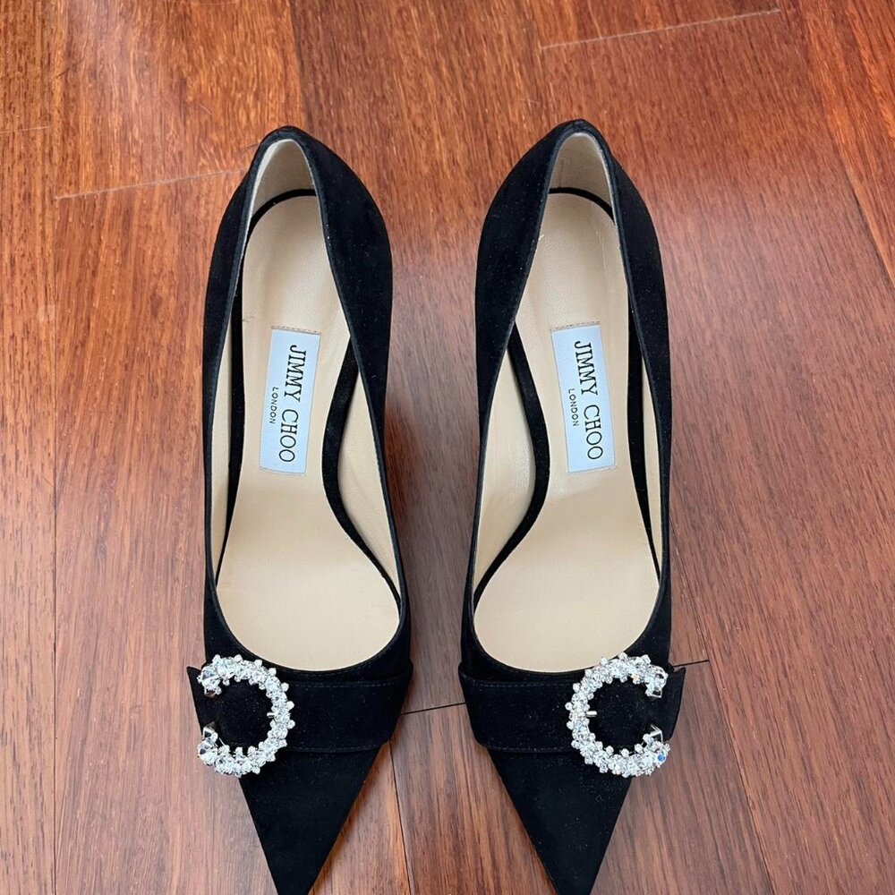 Black Jimmy Choo heels with silver buckle